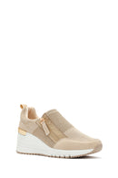 Derimod Zero Kadın Bej Fermuarlı Dolgu Topuklu Kumaş Sneaker | Derimod Derimod Zero Kadın Bej Fermuarlı Dolgu Topuklu Kumaş Sneaker | Derimod