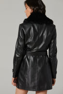 Rhoda Women's Black Fur Leather Trench Coat | Derimod Rhoda Women's Black Fur Leather Trench Coat | Derimod