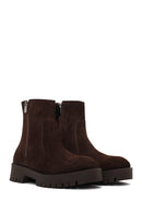 Woman Brown Double Zip Closure Suede Boots | Derimod Woman Brown Double Zip Closure Suede Boots | Derimod