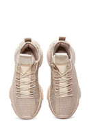 Derimod Zero Women's Beige Lace-Up Stone Detailed Sneakers | Derimod Derimod Zero Women's Beige Lace-Up Stone Detailed Sneakers | Derimod