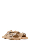 Women's Beige Buckled Suede Leather Espadrille Slippers | Derimod Women's Beige Buckled Suede Leather Espadrille Slippers | Derimod