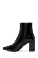 Derimod Gritti Women's Black Zippered Thick Heeled Patent Leather Boots | Derimod Derimod Gritti Women's Black Zippered Thick Heeled Patent Leather Boots | Derimod