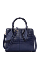 Women's Navy Blue Long Strap Crocodile Patterned Handbag with Accessory Detail | Derimod Women's Navy Blue Long Strap Crocodile Patterned Handbag with Accessory Detail | Derimod