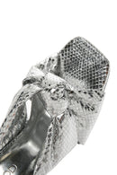 Women's Silver Transparent Thick Heeled Metallic Slippers | Derimod Women's Silver Transparent Thick Heeled Metallic Slippers | Derimod
