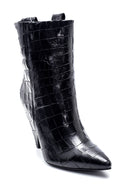 Women's Leather Crocodile Heeled Boots | Derimod Women's Leather Crocodile Heeled Boots | Derimod