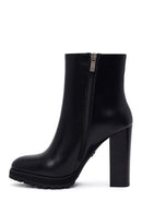 Woman Black Zip Closure High Thick-Heeled Leather Boots | Derimod Woman Black Zip Closure High Thick-Heeled Leather Boots | Derimod