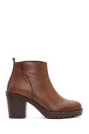 Women's Brown Zippered Thick Heeled Boots | Derimod Women's Brown Zippered Thick Heeled Boots | Derimod