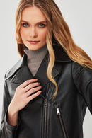 Rapsodi Women's Black Leather Jacket | Derimod Rapsodi Women's Black Leather Jacket | Derimod