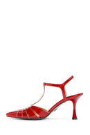 Kadın Kırmızı Bilekten Bantlı Arkası Açık İnce Topuklu Rugan Deri Ayakkabı | Derimod