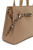 Woman Dark Beige Long-Strap Patterned Shoulder Bag | Derimod Woman Dark Beige Long-Strap Patterned Shoulder Bag | Derimod