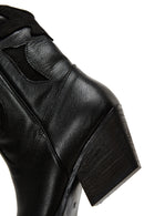 Women's Black Leather Cowboy Heeled Boots | Derimod Women's Black Leather Cowboy Heeled Boots | Derimod