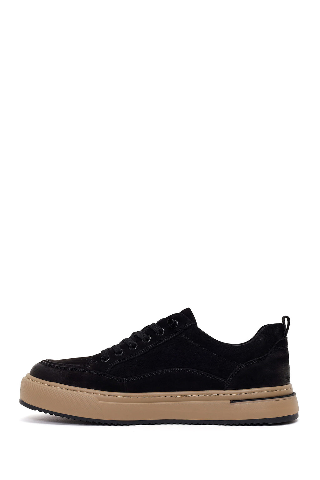 Erkek Siyah Bağcıklı Kalın Tabanlı Nubuk Deri Sneaker