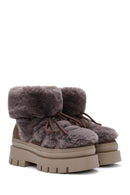 Women's Mink Thick-Soled Plush Detailed Boots | Derimod Women's Mink Thick-Soled Plush Detailed Boots | Derimod