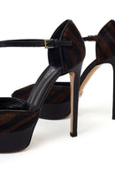 Woman Brown Ankle Buckle Platform Feather-Detail High Thin-Heeled Leather Shoes | Derimod Woman Brown Ankle Buckle Platform Feather-Detail High Thin-Heeled Leather Shoes | Derimod
