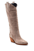 Women's Suede Leather Heeled Cowboy Boots | Derimod Women's Suede Leather Heeled Cowboy Boots | Derimod