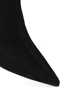 Woman Black Zip Closure Thin-Heeled Suede Boots | Derimod Woman Black Zip Closure Thin-Heeled Suede Boots | Derimod