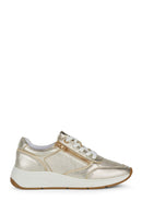 Geox Women's Beige Cristael Lace-Up Metallic Leather Sneaker | Derimod Geox Women's Beige Cristael Lace-Up Metallic Leather Sneaker | Derimod