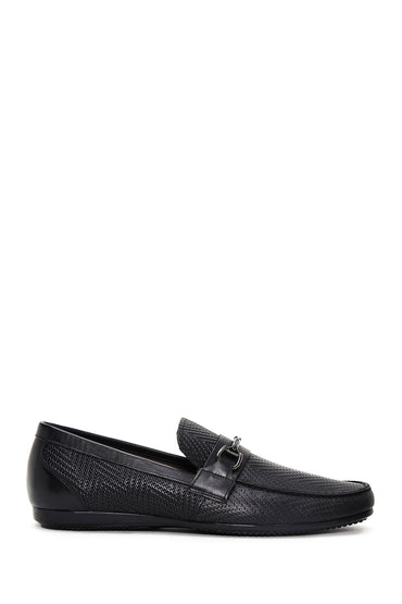 Erkek Siyah Baskılı Deri Casual Loafer_0