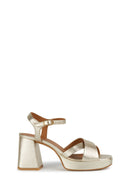 Geox Women's Gold Soledea Ankle Strap Thick Heeled Leather Sandals | Derimod Geox Women's Gold Soledea Ankle Strap Thick Heeled Leather Sandals | Derimod