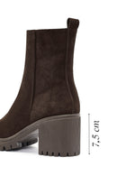 Woman Brown Zippered Suede Heels Leather Boat | Derimod Woman Brown Zippered Suede Heels Leather Boat | Derimod