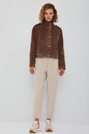 Cassy Women's Mink Oversize Suede Leather Jacket | Derimod Cassy Women's Mink Oversize Suede Leather Jacket | Derimod