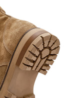 Women's Brown Zippered Suede Leather Combat Boots | Derimod Women's Brown Zippered Suede Leather Combat Boots | Derimod