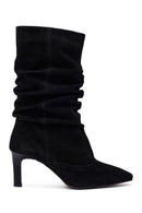 Woman Black Thin High-Heeled Suede Boots | Derimod Woman Black Thin High-Heeled Suede Boots | Derimod