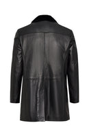 Barella Men's Black Collar Furry Leather Trench Coat | Derimod Barella Men's Black Collar Furry Leather Trench Coat | Derimod