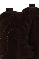 Woman Brown Tassel Chunky-Heeled Suede Leather Cowboy Boots | Derimod Woman Brown Tassel Chunky-Heeled Suede Leather Cowboy Boots | Derimod