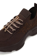 Derimod Zero Woman Brown Lace-Up Fabric Sneaker with Stone Details | Derimod Derimod Zero Woman Brown Lace-Up Fabric Sneaker with Stone Details | Derimod