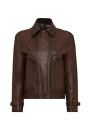 Paloma Women's Brown Double-Breasted Collar Oversize Leather Coat | Derimod Paloma Women's Brown Double-Breasted Collar Oversize Leather Coat | Derimod