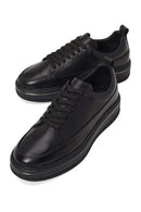 Male Black Lace-Up Thick-Soled Leather Sneaker | Derimod Male Black Lace-Up Thick-Soled Leather Sneaker | Derimod
