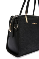 Woman Black Long-Strap Croc-Embossed Shoulder Bag | Derimod Woman Black Long-Strap Croc-Embossed Shoulder Bag | Derimod