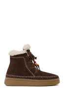 Woman Dark Mink Lace-Up Thick-Soled Suede Teddy Boots | Derimod Woman Dark Mink Lace-Up Thick-Soled Suede Teddy Boots | Derimod