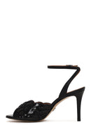 Woman Black Ankle Buckle Rhinestone Thin High Heel Leather Sandal | Derimod Woman Black Ankle Buckle Rhinestone Thin High Heel Leather Sandal | Derimod