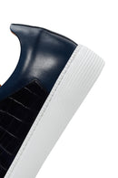 Men's Navy Blue Crocodile Leather Sneaker | Derimod Men's Navy Blue Crocodile Leather Sneaker | Derimod