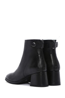 Women's Black Thick Heeled Zippered Leather Boots | Derimod Women's Black Thick Heeled Zippered Leather Boots | Derimod