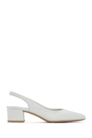 Women's Beige Slingback Thick Low Heel Leather Shoes | Derimod Women's Beige Slingback Thick Low Heel Leather Shoes | Derimod