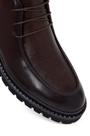 Male Brown Zip Closure Lace-Up Leather Casual Boots | Derimod Male Brown Zip Closure Lace-Up Leather Casual Boots | Derimod