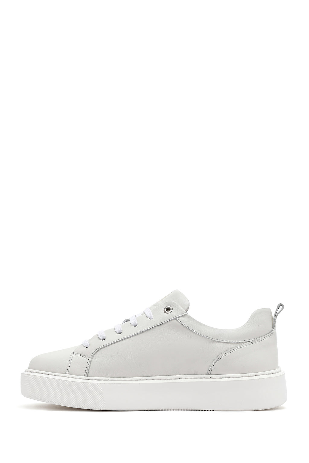 Erkek Beyaz Bağcıklı Kalın Tabanlı Deri Sneaker