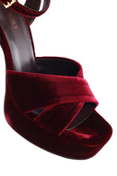 Kadın Bordo Bilekten Tokalı Platform Yüksek Kalın Topuklu Kadife Sandalet | Derimod Kadın Bordo Bilekten Tokalı Platform Yüksek Kalın Topuklu Kadife Sandalet | Derimod