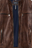Immobile Men's Brown Sport Leather Jacket | Derimod Immobile Men's Brown Sport Leather Jacket | Derimod