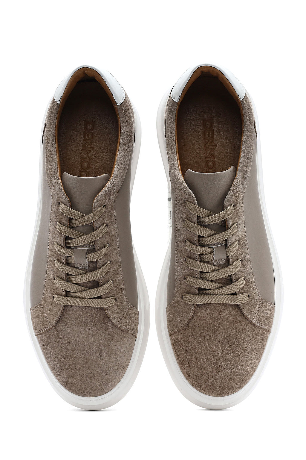 Erkek Bej Bağcıklı Deri Sneaker