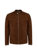 Howard Male Brown Slim-Fit Suede Leather Jacket | Derimod Howard Male Brown Slim-Fit Suede Leather Jacket | Derimod