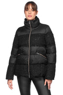 Geox Women's Black Manilva Sequin Detailed Coat | Derimod Geox Women's Black Manilva Sequin Detailed Coat | Derimod