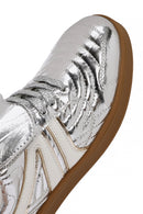 Women's Silver Lace-Up Metallic Sneakers | Derimod Women's Silver Lace-Up Metallic Sneakers | Derimod