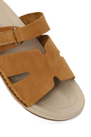 Woman Camel Strappy Nubuck Leather Slipper | Derimod Woman Camel Strappy Nubuck Leather Slipper | Derimod