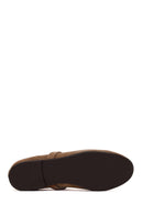 Woman Light Mink Buckled Suede Leather Ballet Flat | Derimod Woman Light Mink Buckled Suede Leather Ballet Flat | Derimod