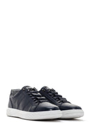 Men's Navy Blue Lace-Up Leather Sneaker | Derimod Men's Navy Blue Lace-Up Leather Sneaker | Derimod