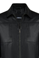 Bastoni Male Black Shirt Collar Leather Jacket | Derimod Bastoni Male Black Shirt Collar Leather Jacket | Derimod